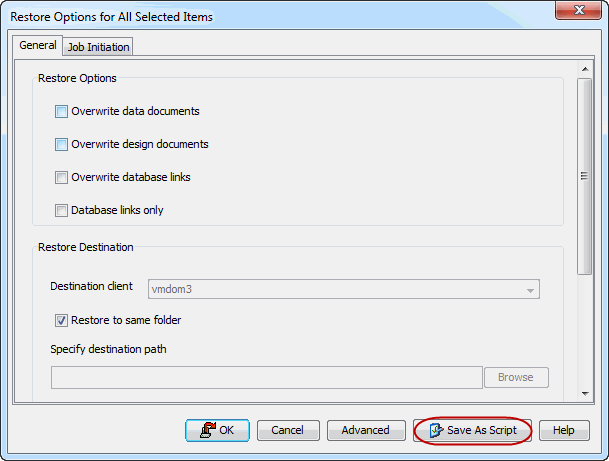 Command Line Interface - Restore - Notes Document iDataAgent