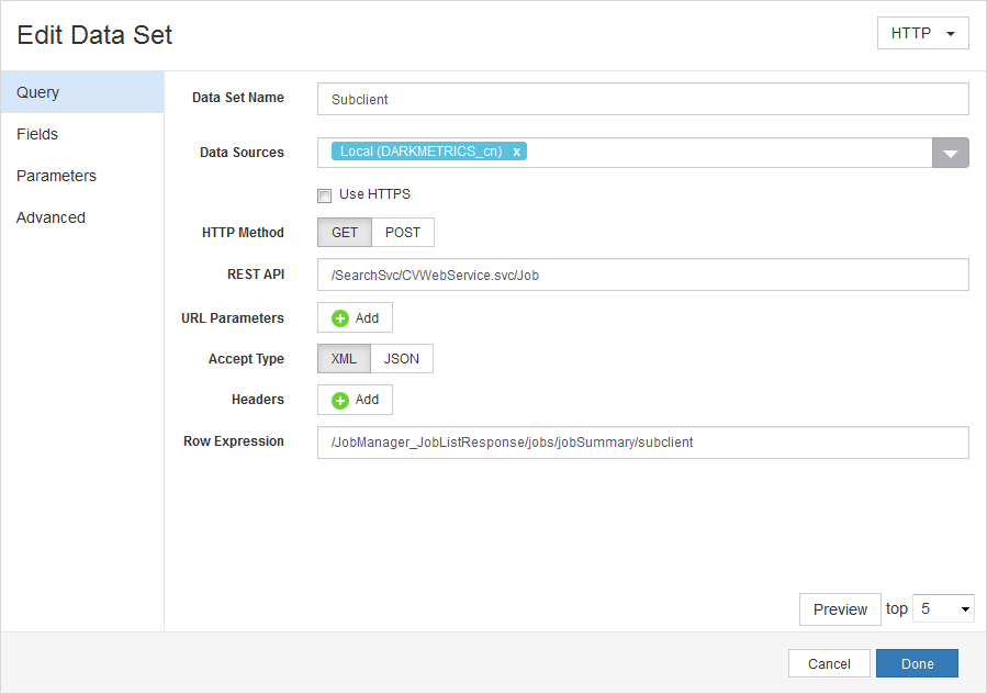 Creating HTTP Data Sets