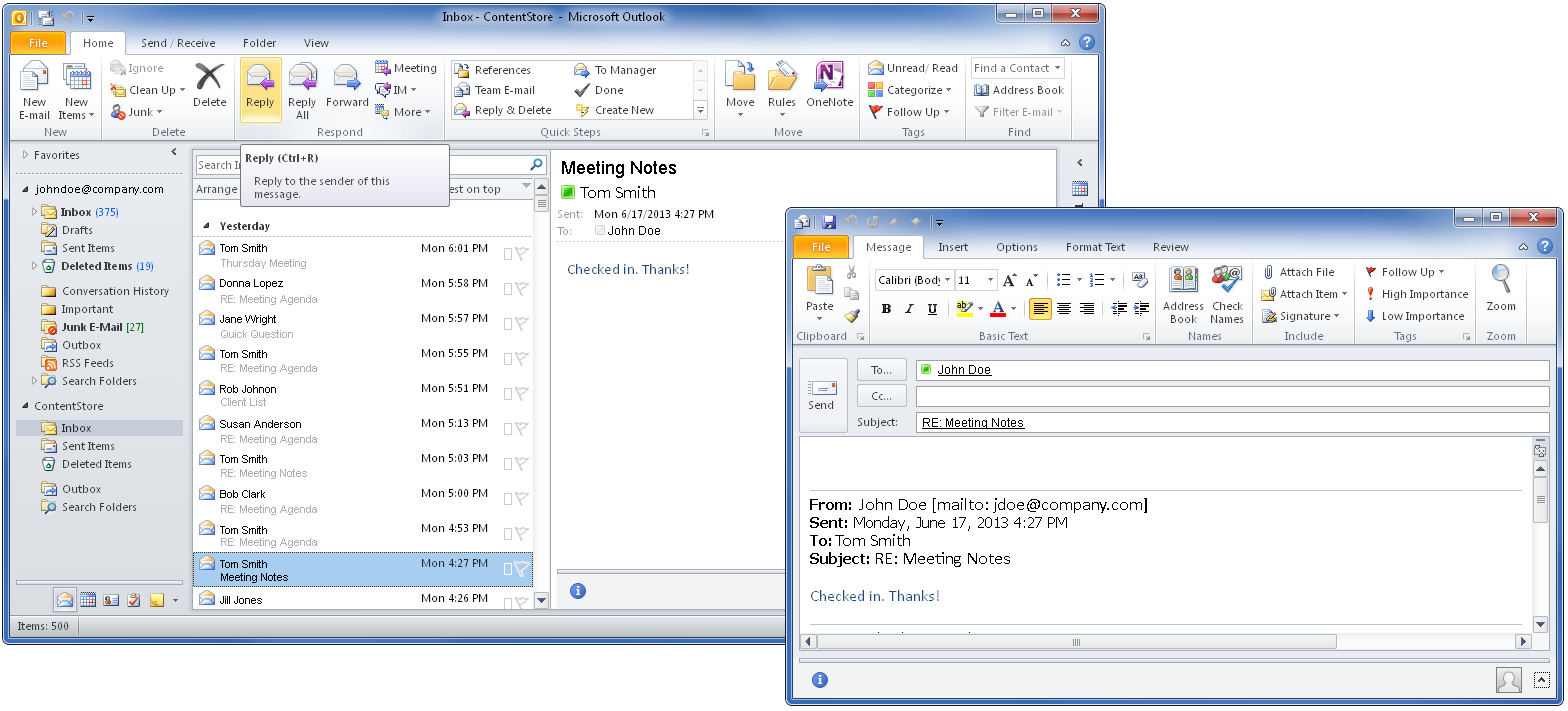 Email View Message Content Replying to Messages in the ContentStore Email Viewer