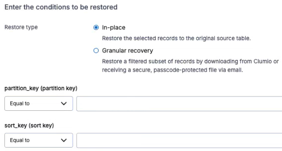 Partial Clumio Backtrack for DynamoDB